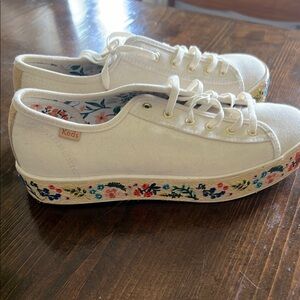 Keds Cream Floral Embroidered Sneakers